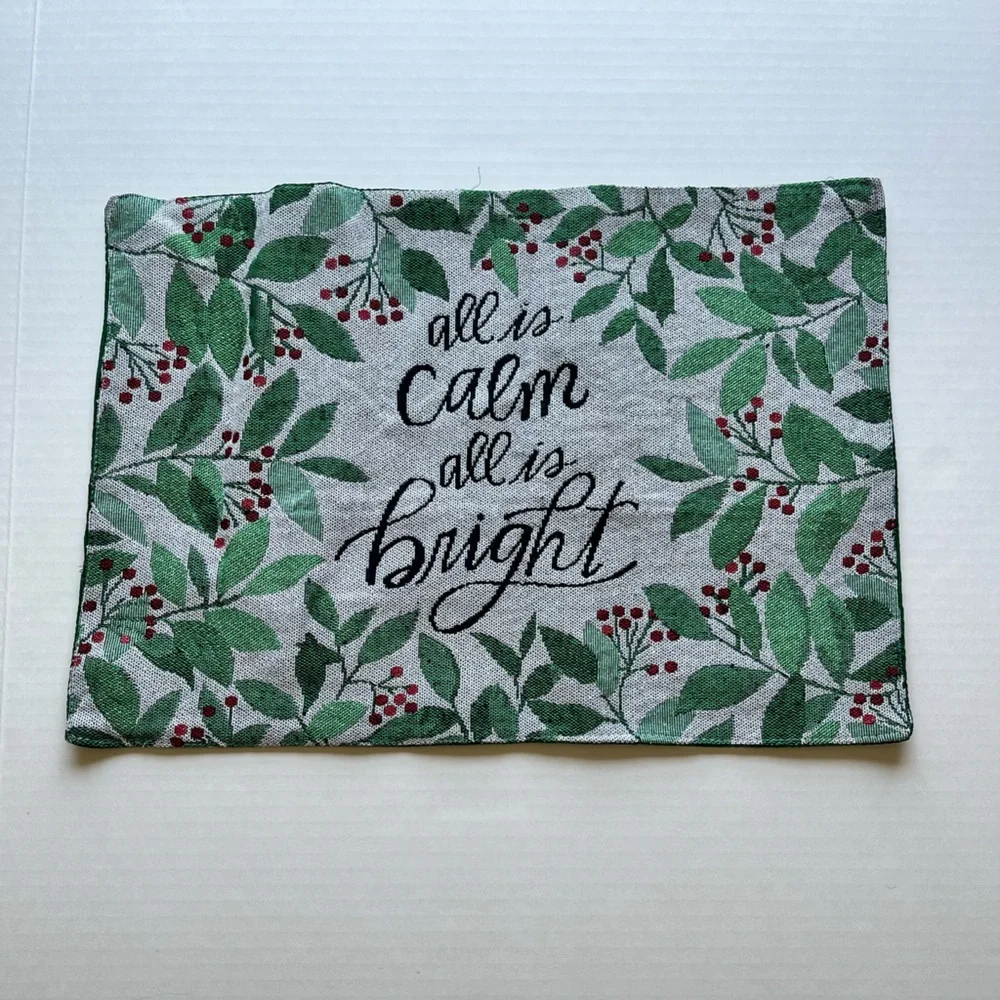 Christmas  4 Set Table Placemats Holly Berry Design “All is calm all is bright “